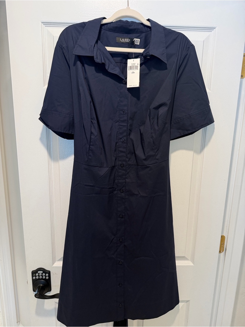 Lauren Ralph Lauren Navy Short-Sleeve Button-Front Midi Dress